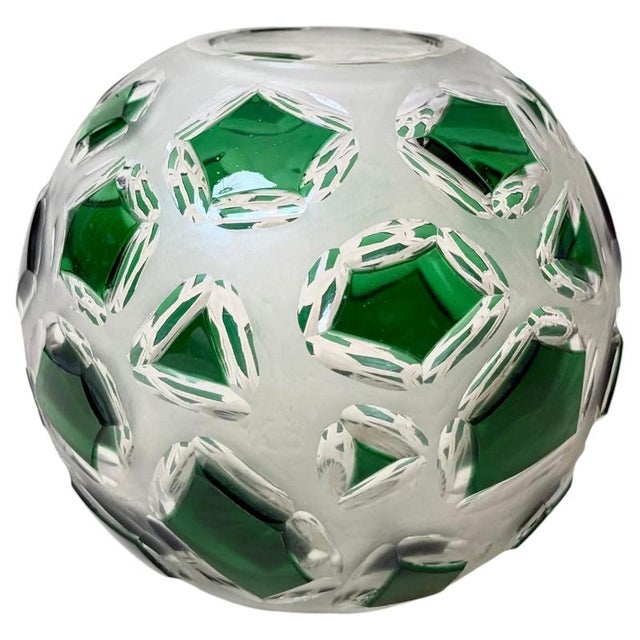 Bohemian Emerald Green Lead Crystal Vase with Hand-Cut Faceted Decorations, 1960s For Sale - Image 14 of 14