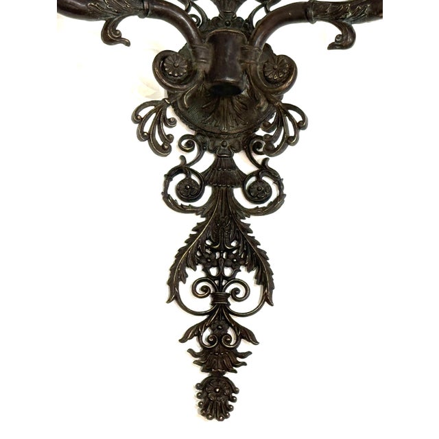 Large Pair of French Patinated Bronze Neoclassical Sconces, Mid 20th Century For Sale - Image 14 of 18