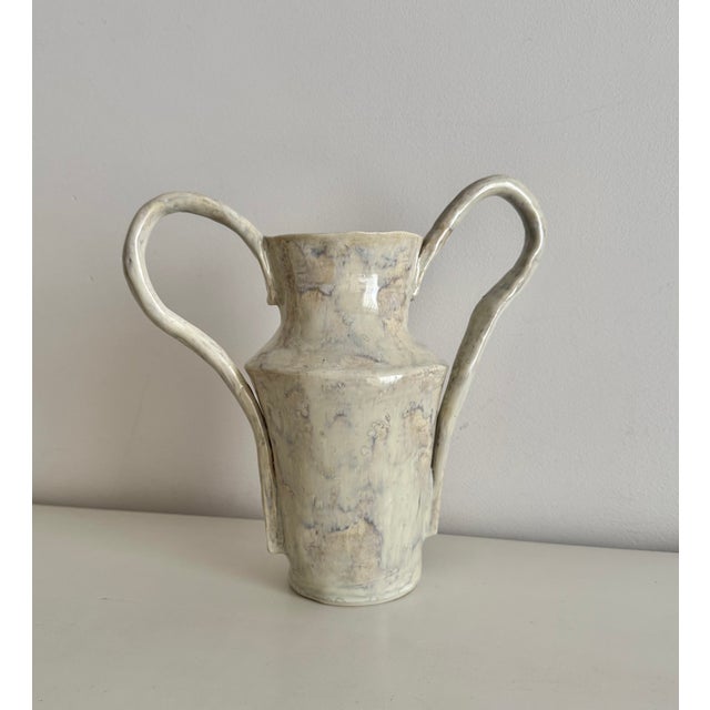 White Contemporary Ceramic Vase in a Rustic Antique-Inspired Form, Blending Wabi-Sabi and Minimalist Aesthetics. For Sale - Image 6 of 9