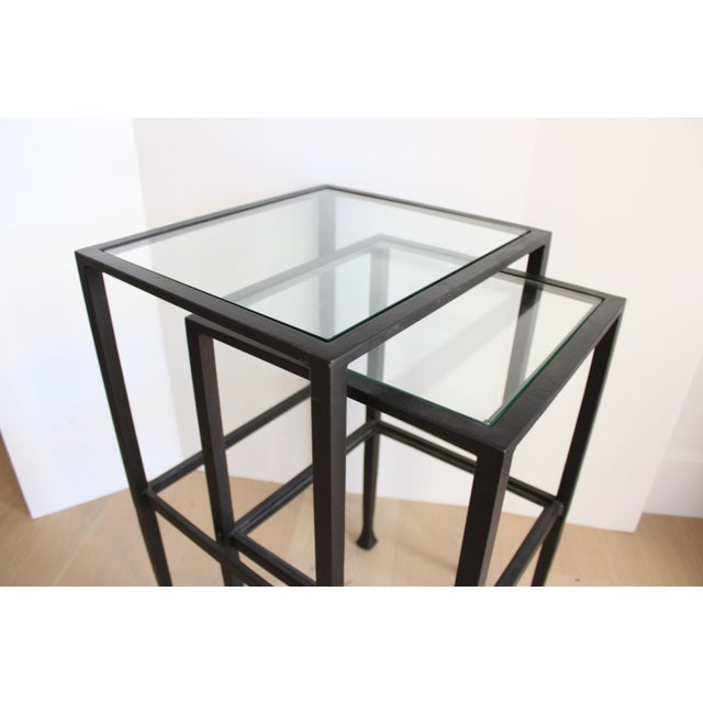 Contemporary Hand Forged Iron & Glass Nesting Tables/Black For Sale - Image 3 of 4