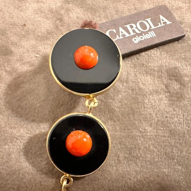 Green Jade Teardrop Earrings With Onyx and Coral Accents by Carola Gioielli For Sale - Image 4 of 7
