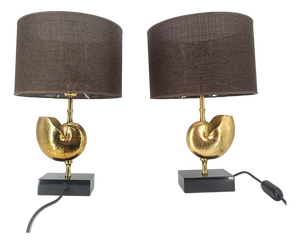 Brass Nautilus Table Lamps from Maison Charles, France, 1970s, Set of 2