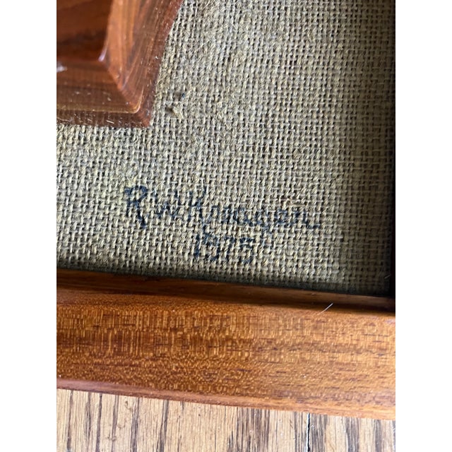 Lovely mid-century wooden art piece of tulips with a burlap background. It is mounted on wood and framed. The fact it is...