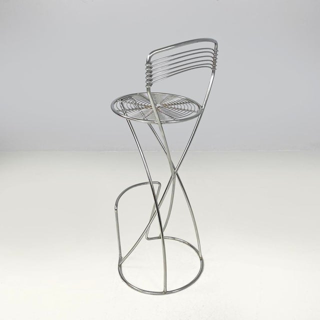 Set of Postmodern Italian Chromed Metal Round Base Stool with Ottoman For Sale - Image 4 of 18