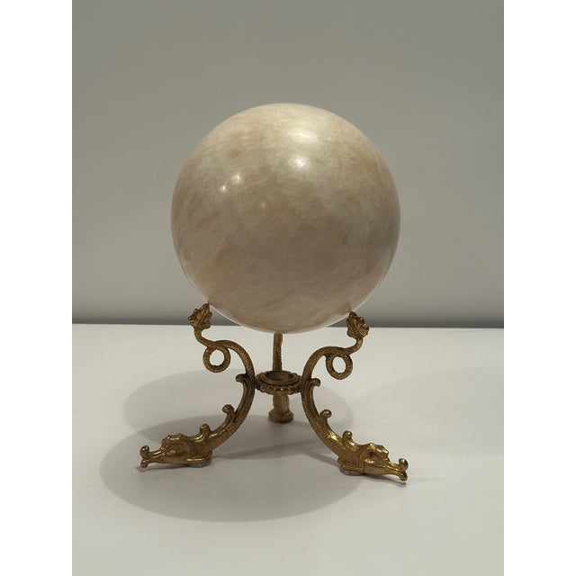 Large Marble Orb on Bronze Dolphin Motif Stand For Sale - Image 9 of 9