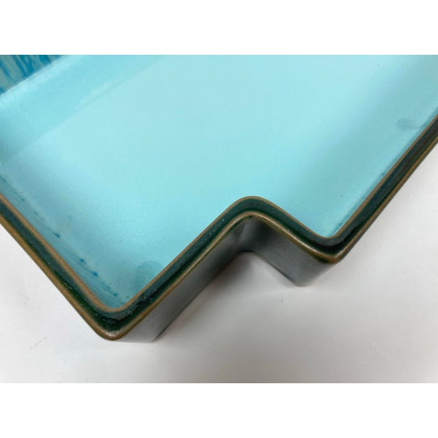 1970s Japanese Mid 20th Century Glazed Ceramic Ikebana Tray With Interlocking Squares Form For Sale - Image 5 of 11
