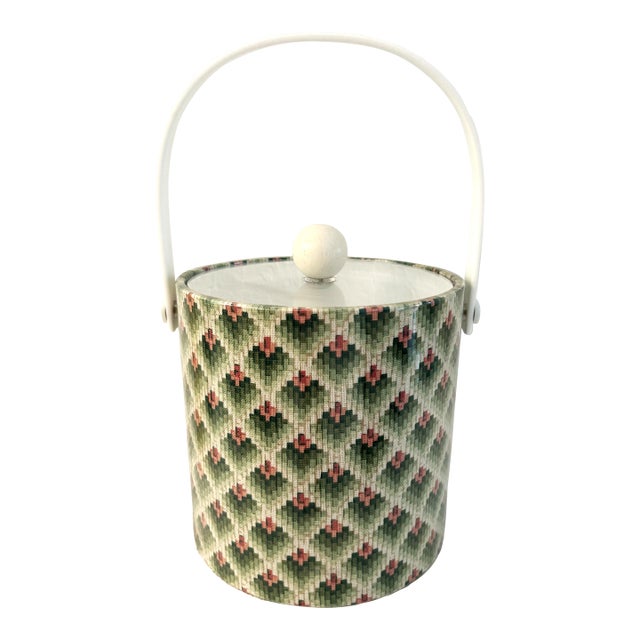 Vintage Kraftware Faux Needlepoint Ice Bucket For Sale