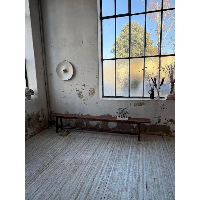 Antique solid oak farmhouse bench, 250cm long. Simple and clean lines with a crossbar between the legs for perfect...