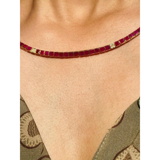 18k Yellow Gold Ruby and Diamond Necklace, 15.5ct Ruby, Modern Design For Sale - Image 4 of 12