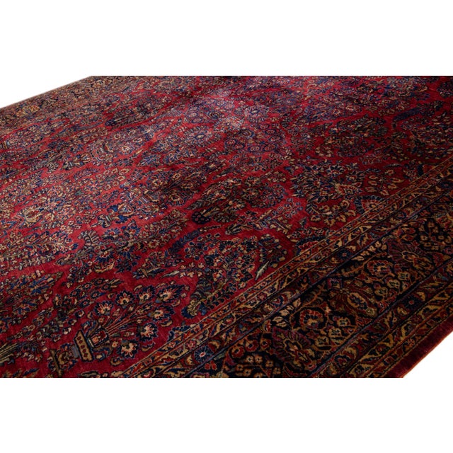 Persian 1900 - 1909 Antique Oversize Persian Sarouk Wool Rug With Classic Floral Design in Red For Sale - Image 3 of 7