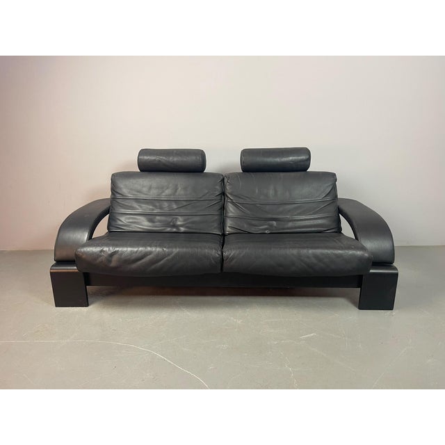 Mid-Century Modern Black Leather Kroken Two-Seater Sofa by Åke Fribytter for Nelo Möbel, Sweden, 1970s For Sale - Image 3 of 17
