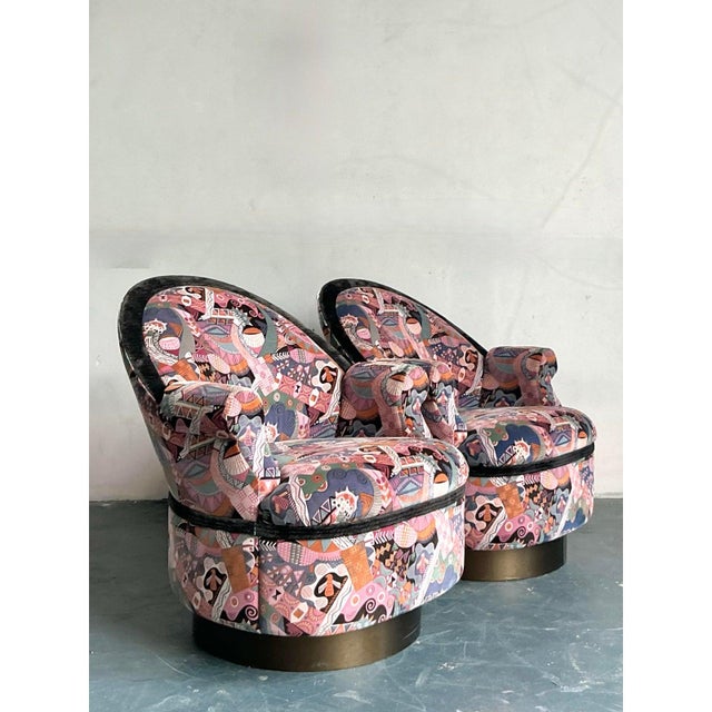 Vintage Postmodern Martin Barttrud Printed Swivel Chairs - A Pair For Sale - Image 9 of 11