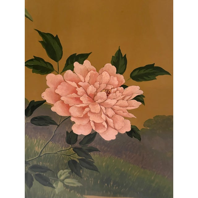 Wood Graduated 3 Panel Hand Painted Screen With Asian Motif For Sale - Image 7 of 12