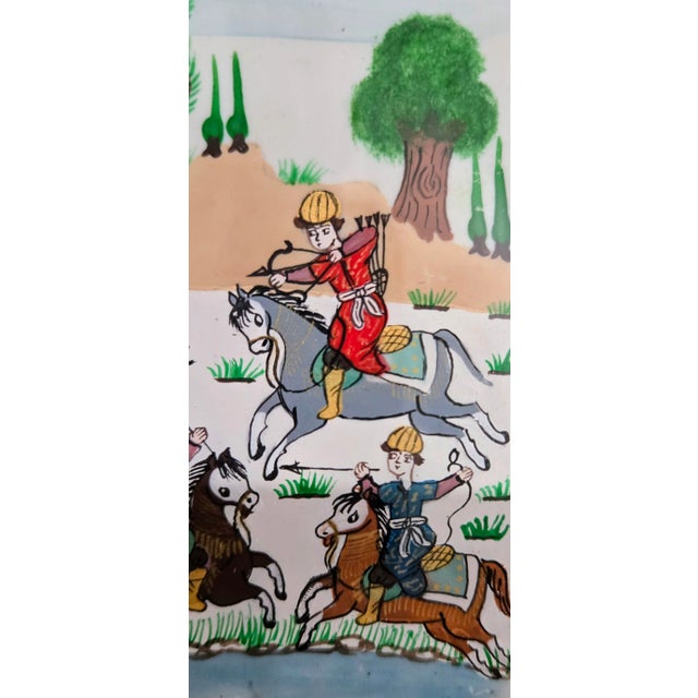 Persian Hand-Painted Persian Miniature Art in Ornate Wood, Bone & Copper Bronze Frame For Sale - Image 3 of 7