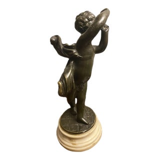 Late 19th Century "Child Playing Triangle" Clodion Bronze Statue For Sale