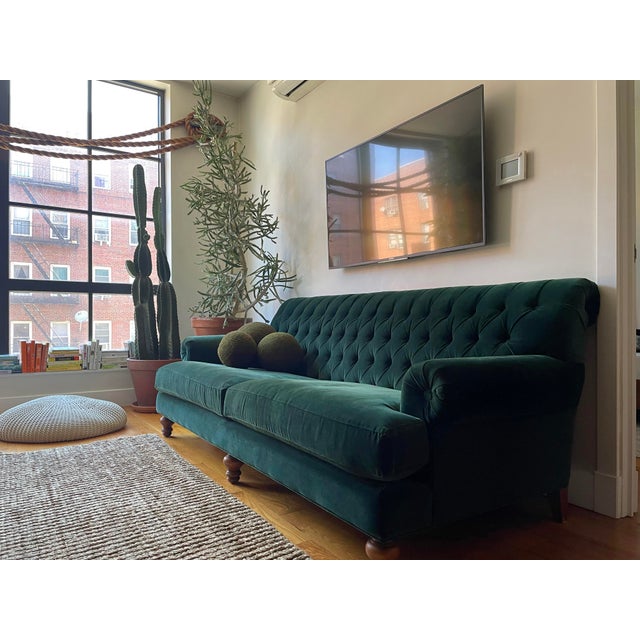 Textile Anthropologie Velvet Fan Pleat Custom Sofa For Sale - Image 7 of 7