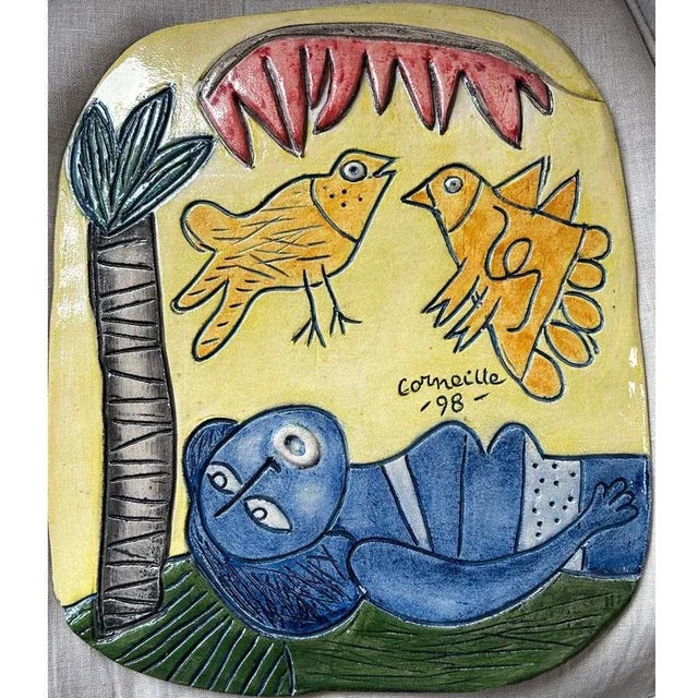 Glazed Ceramic Plate with Woman & Birds by Corneille, 1998 For Sale - Image 9 of 9