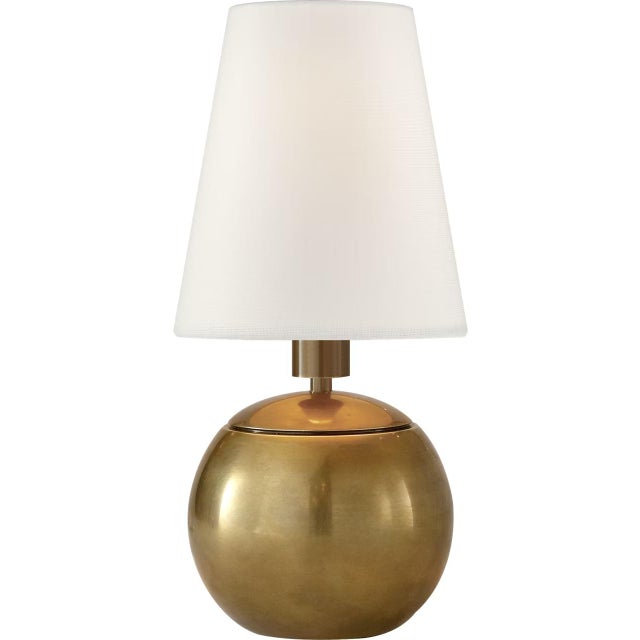 Modern Thomas O'Brien by Visual Comfort Signature Tiny Terri Round Accent Lamp in Hand-Rubbed Antique Brass with Linen Shade For Sale - Image 3 of 3