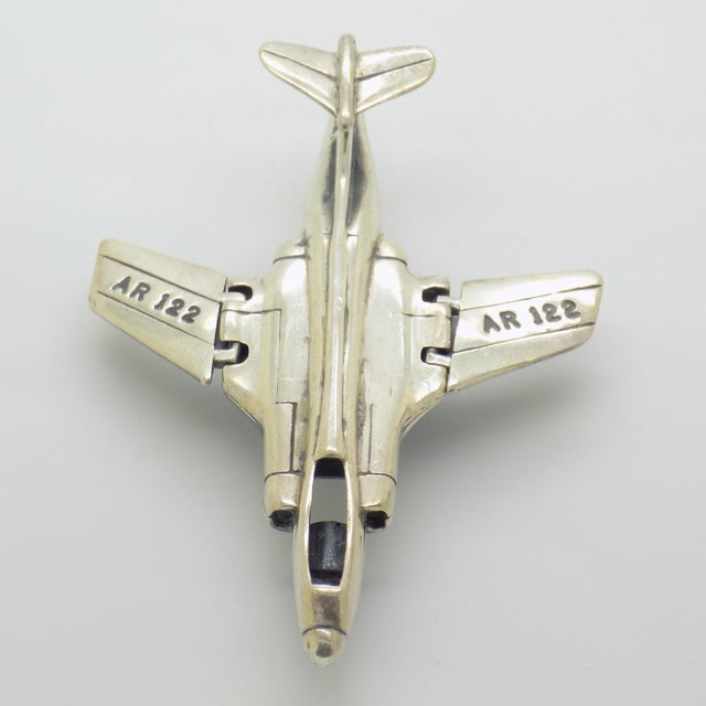 Metal Vintage Italian Sterling Silver 925 McDonnell Douglas F-4 Phantom II Airplane with Folding Wings, Arezzo, 1980s For Sale - Image 7 of 15
