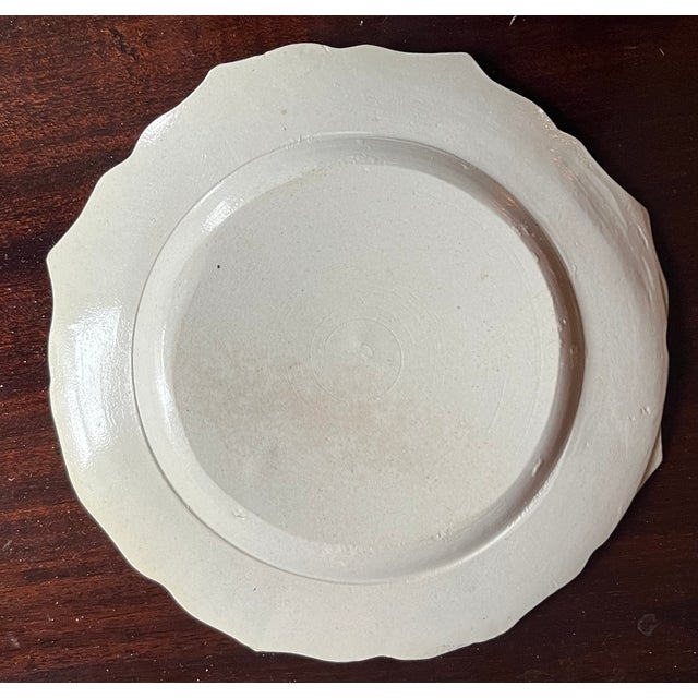 Cream Small Antique 18th Century English George II Rococo Salt Glaze Round Plate For Sale - Image 8 of 11