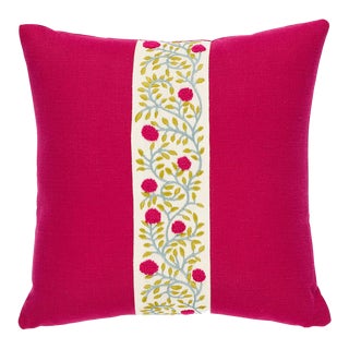 Schumacher Ashoka 16" Pillow in Magenta & Leaf For Sale