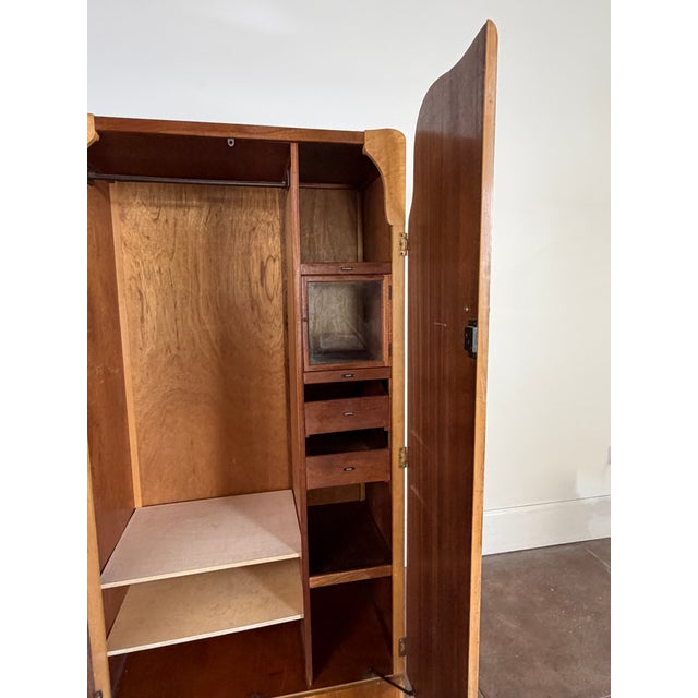 Vintage Art Deco 1940's Burl-Wood Armoire For Sale - Image 11 of 18