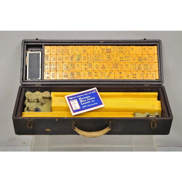 Antique Mah Jong Jongg Bakelite Game Set 148 Tiles 5 Racks For Sale - Image 12 of 12