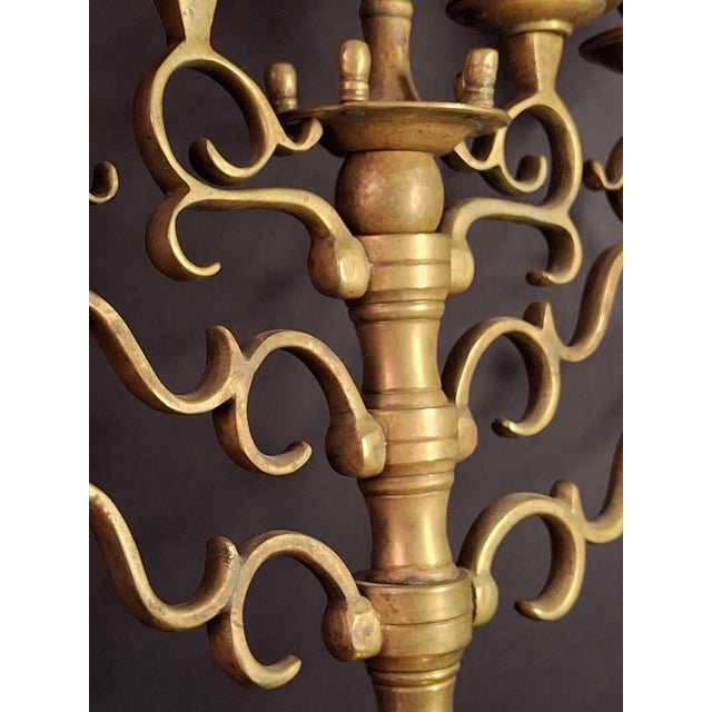Rare 19thC Antique Polish Brass Menorah Large 22.7" 7 Branch Synagogue Knops For Sale - Image 12 of 18