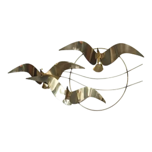 1980s Signed C. Jeré Curtis Jeré Brass Bird Sculpture Wall Hanging