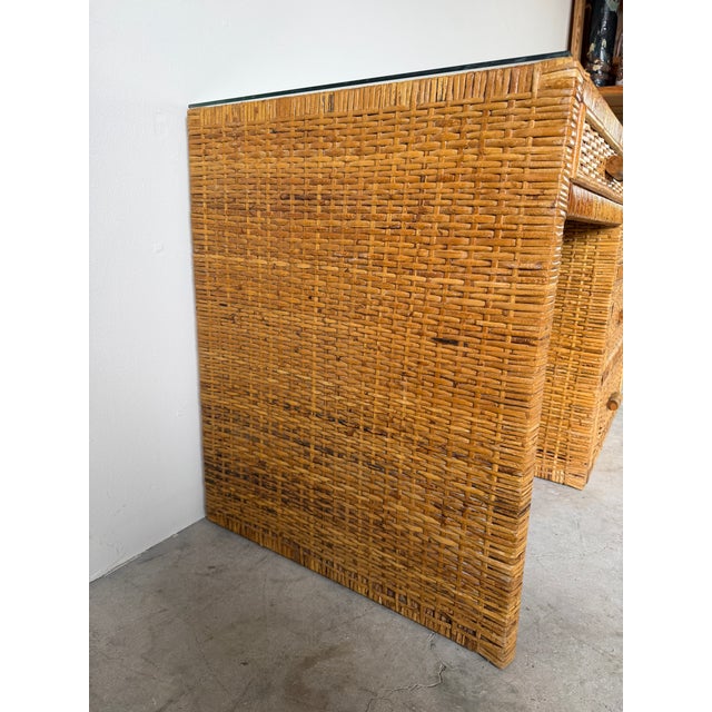 1970's Vintage Boho Coastal Wrapped Rattan Writing Desk For Sale - Image 10 of 18