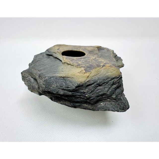 Vintage Natural Slate Ikebana Vase With Metal Flower Frog For Sale - Image 4 of 10