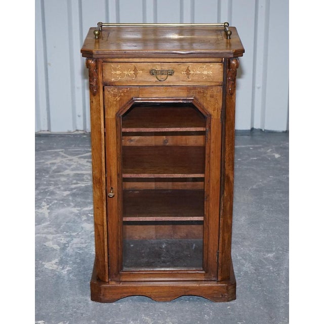 Victorian Pier Glazed Inlaid Walnut Marquetry Music Cabinet, 19th Century For Sale - Image 14 of 18