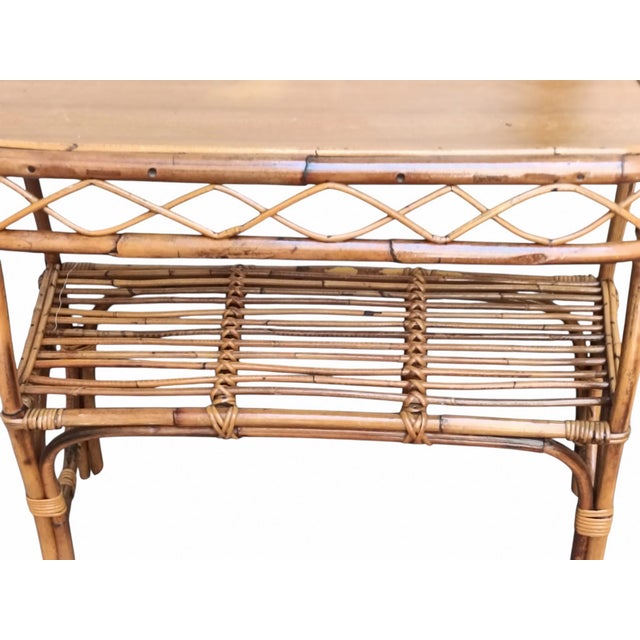 Brown Vintage Bamboo and Woven Rattan Console Table by Franco Albini, Italy, 1960s For Sale - Image 8 of 12