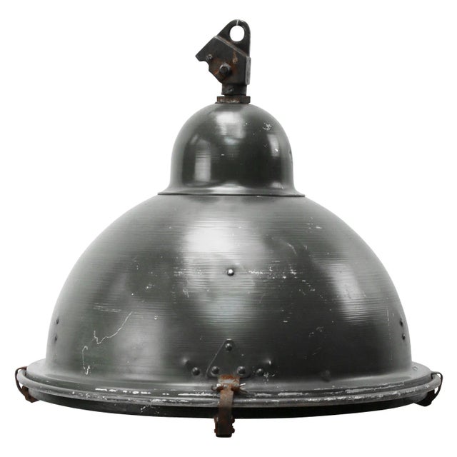 1950s Vintage Industrial Grey Aluminium & Cast Iron Clear Glass Pendant Lamp, 1950s For Sale - Image 5 of 5