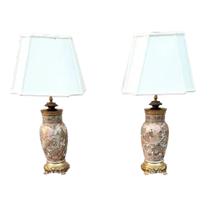 Pair of Antique Japanese Satsuma Porcelain Lamps With Ormolu Mounts