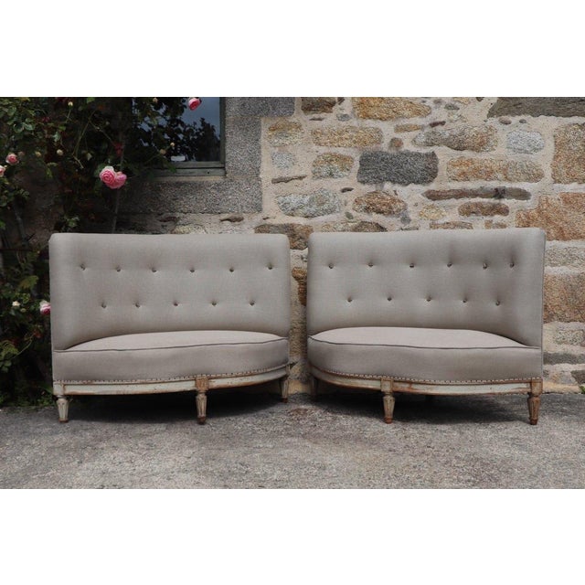 19th Century French Napoleon III Benches in Natural Linen, Set of 2 For Sale - Image 11 of 11