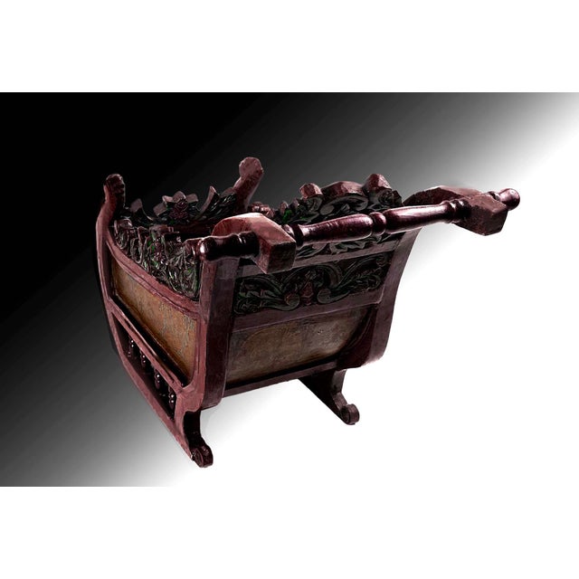 Vintage German Carved Wooden Sleigh With Hand Painted Scenes For Sale - Image 4 of 7