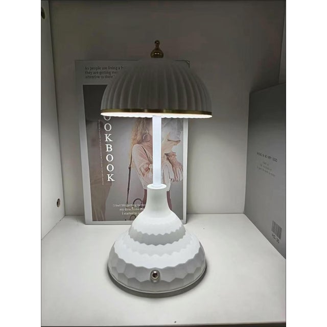 Minimalist White Porcelain Texture Ambiance Table Lamp For Sale - Image 4 of 4