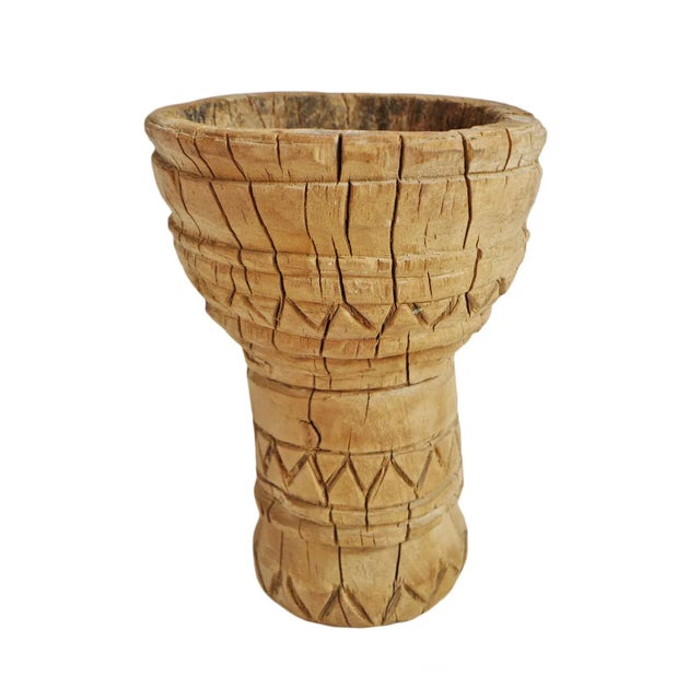 Vintage Old Wood India Mortar Cup For Sale - Image 4 of 4