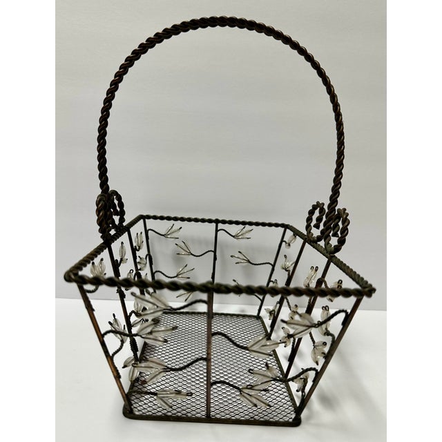 Vintage Late 20th Century Aged Iron and Acrylic Leaf Accent Basket With Handle For Sale - Image 4 of 12