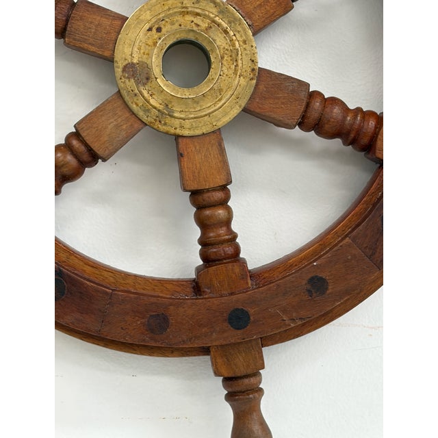 Brown Wooden Ship’s Wheel Wall Decor For Sale - Image 8 of 14