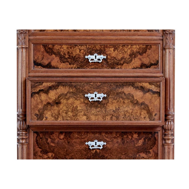 Wood Tall Antique Chest of Drawers in Burr Walnut For Sale - Image 7 of 14