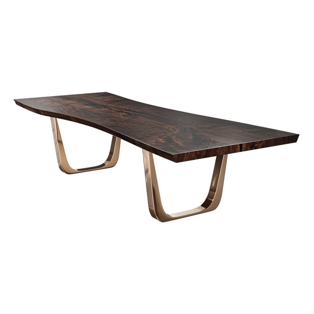 Art Deco Safari" Dining Table With Bronze and Live Edge Top, Handmade For Sale - Image 3 of 8