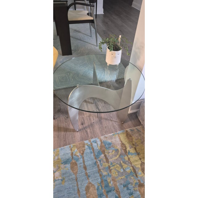 Chrome 1960s Aluminum Propeller Glass Coffee Table Attributed to Knut Hesterberg Mid Century ~ Pair W/Beveled Glass Tops For Sale - Image 8 of 9