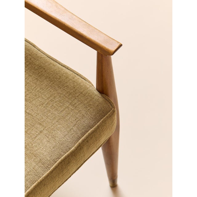 The Vintage MCM Teak Exposed Frame Arm Chair, Newly Upholstered For Sale - Image 9 of 14