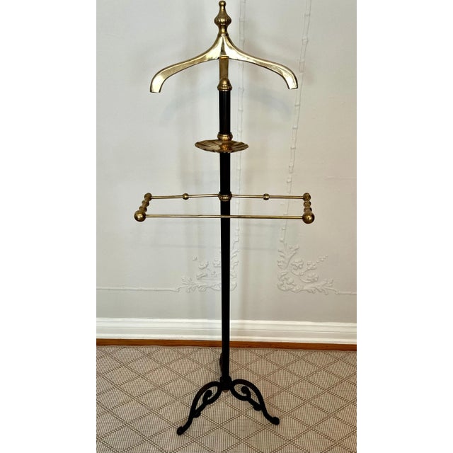 Brass & Black Iron Valet with Change Coat Jacket & Pants Holder For Sale In Los Angeles - Image 6 of 12