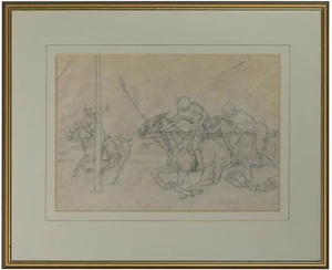 "Three Polo Players" Drawing