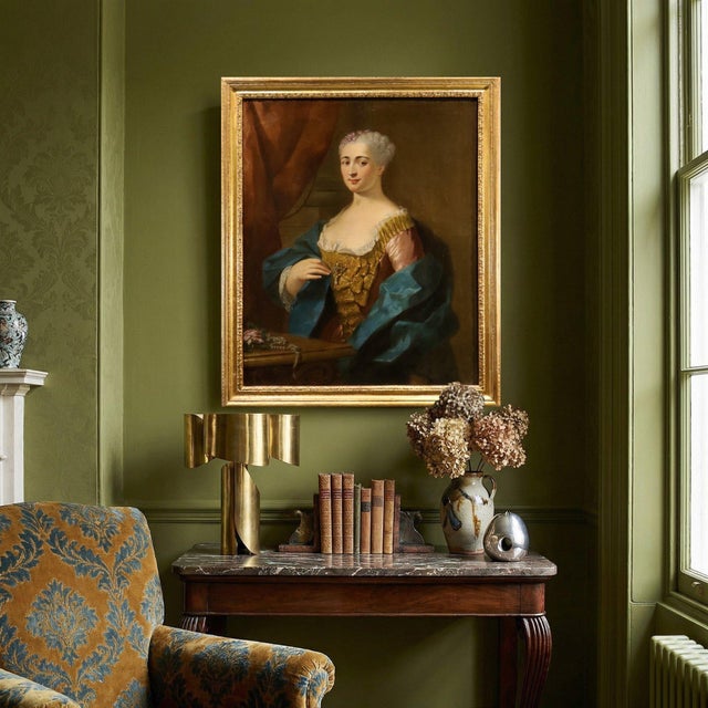 Follower of Jean-Baptiste Van Loo, Portrait of a Lady, 1730, Oil on Canvas, Framed For Sale - Image 12 of 14