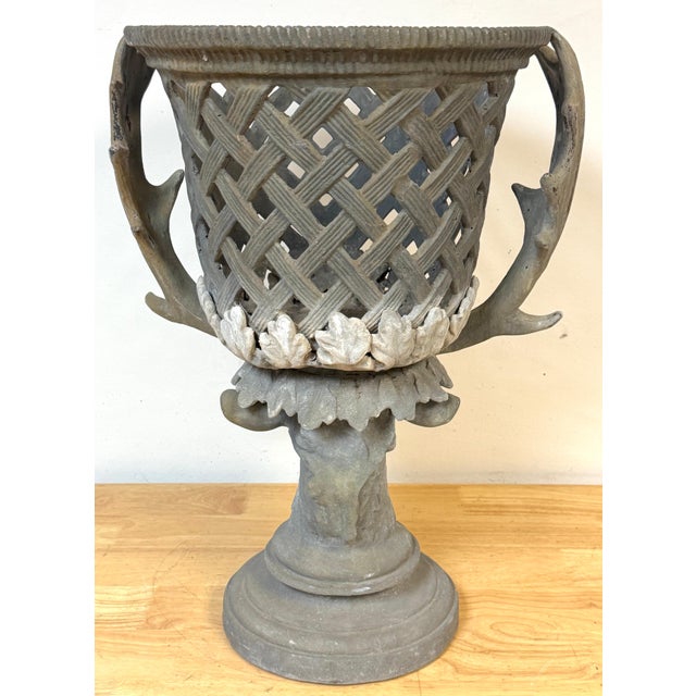 Monumental J.W. Fiske–Attributed Polychromed Lead Stag-Head Reticulated Urn For Sale In West Palm - Image 6 of 10