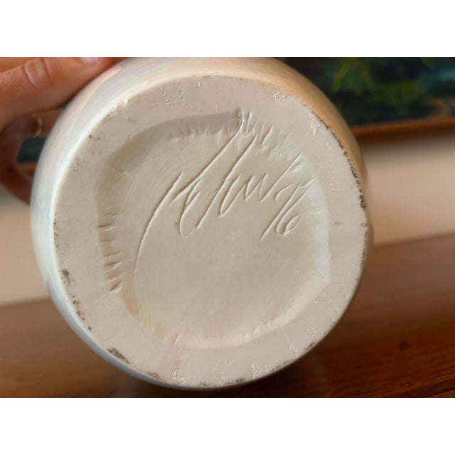 Vintage 1996 Signed 16” Iridescent Studio Pottery Vase For Sale - Image 9 of 9